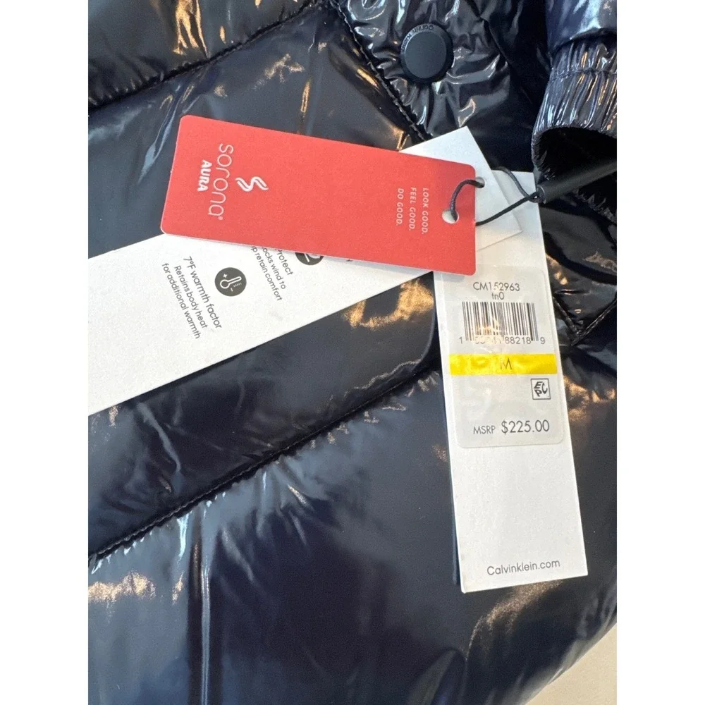 Calvin Klein Men's Glossy Black Puffer Jacket Water Resistant‎ Medium